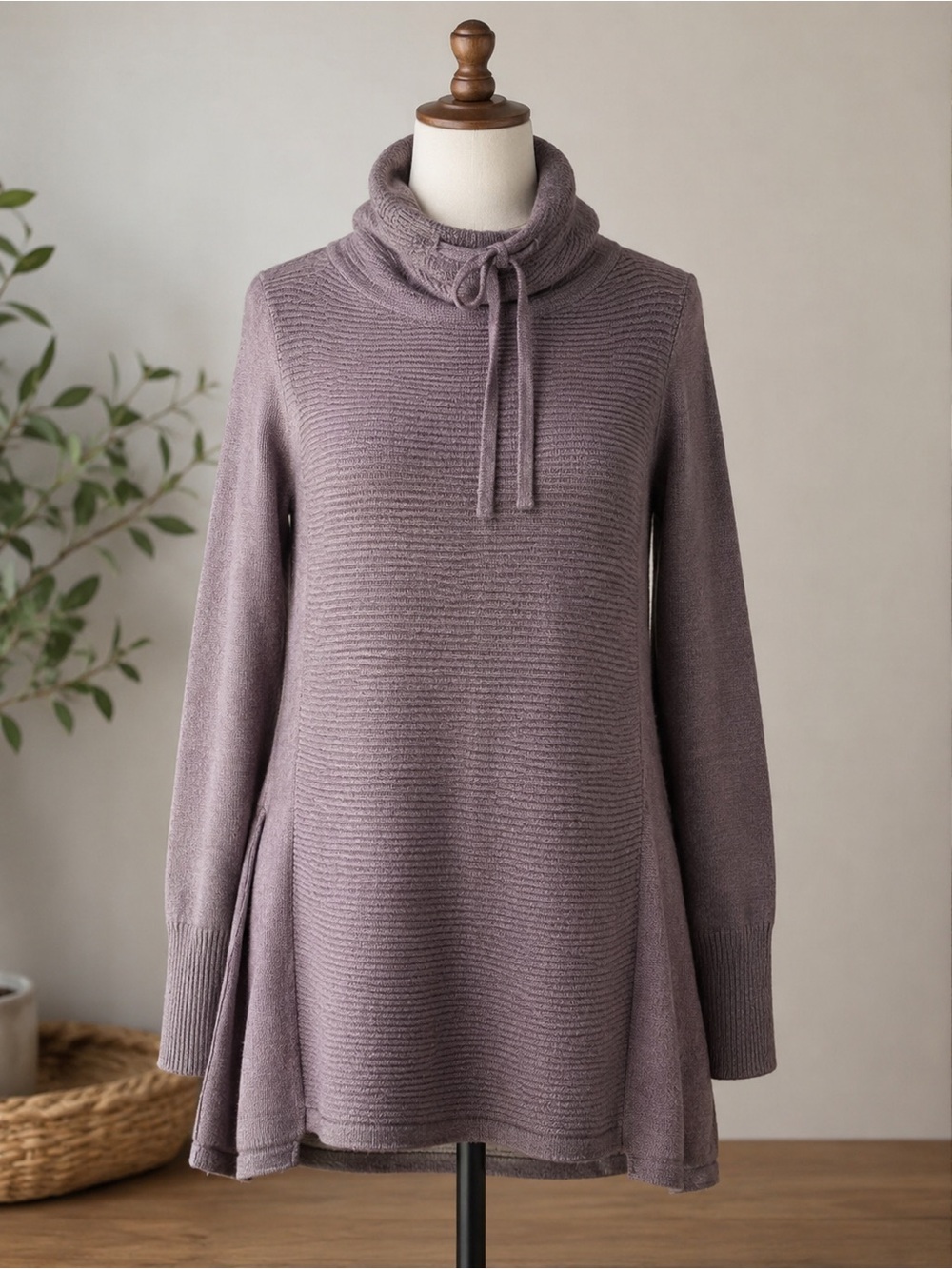 Artisan Ny Dusty Mauve Cowl Neck Tunic Sweater